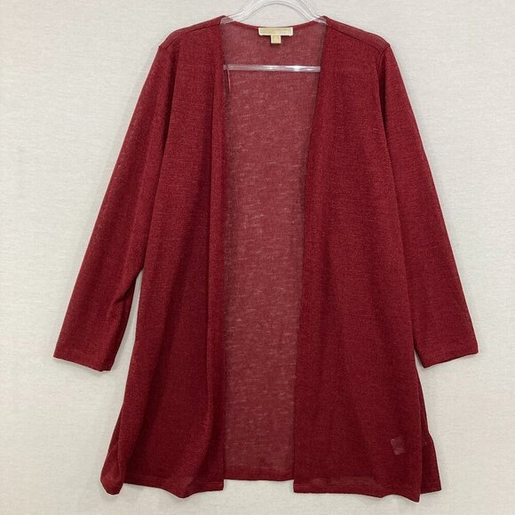 Michael Michael Kors 1X Dark Red Open Front Long Light Cardigan Office Preppy - Picture 1 of 9